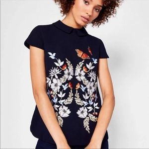 Ted Baker London Enora Kyoto Garden Embroidery Blouse Women’s Size 4